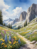 Serene Alpine Meadow with Wildflowers and Granite Mountain Peaks Wall Art