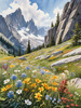 Serene Alpine Meadow with Wildflowers and Granite Mountain Peaks Wall Art