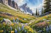 Serene Alpine Meadow with Wildflowers and Granite Mountain Peaks Wall Art