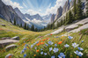 Serene Alpine Meadow with Wildflowers and Granite Mountain Peaks Wall Art