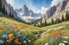 Serene Alpine Meadow with Wildflowers and Granite Mountain Peaks Wall Art