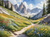 Serene Alpine Meadow with Wildflowers and Granite Mountain Peaks Wall Art
