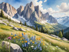 Serene Alpine Meadow with Wildflowers and Granite Mountain Peaks Wall Art