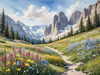 Serene Alpine Meadow with Wildflowers and Granite Mountain Peaks Wall Art