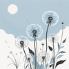 Abstract Tranquil Dandelions Against Soft Blue Sky Art Print