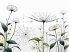 Minimalist Nature Art of Dew Drops on Spider Web Amidst Flowers