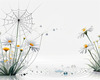 Minimalist Nature Art of Dew Drops on Spider Web Amidst Flowers