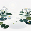 Minimalistic Serene Lily Pond with Abstract Lotus Flowers Nature Art