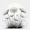 Serene Tranquil Minimalist Daisy Sketch with Peaceful Sky