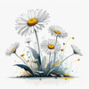 Serene Tranquil Minimalist Daisy Sketch with Peaceful Sky