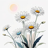 Serene Tranquil Minimalist Daisy Sketch with Peaceful Sky