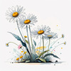 Serene Tranquil Minimalist Daisy Sketch with Peaceful Sky