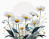 Serene Tranquil Minimalist Daisy Sketch with Peaceful Sky
