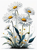 Serene Tranquil Minimalist Daisy Sketch with Peaceful Sky