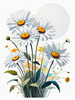 Serene Tranquil Minimalist Daisy Sketch with Peaceful Sky