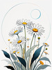Serene Tranquil Minimalist Daisy Sketch with Peaceful Sky