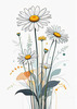 Serene Tranquil Minimalist Daisy Sketch with Peaceful Sky