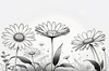 Serene Tranquil Minimalist Daisy Sketch with Peaceful Sky
