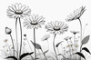 Serene Tranquil Minimalist Daisy Sketch with Peaceful Sky