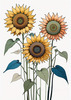 Abstract Serene Sunflowers Sketch with Minimalist Pastel Sky