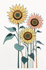Abstract Serene Sunflowers Sketch with Minimalist Pastel Sky