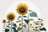 Abstract Serene Sunflowers Sketch with Minimalist Pastel Sky