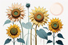 Abstract Serene Sunflowers Sketch with Minimalist Pastel Sky