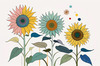 Abstract Serene Sunflowers Sketch with Minimalist Pastel Sky