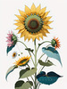 Abstract Serene Sunflowers Sketch with Minimalist Pastel Sky