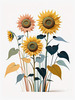 Abstract Serene Sunflowers Sketch with Minimalist Pastel Sky