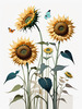 Abstract Serene Sunflowers Sketch with Minimalist Pastel Sky