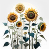 Abstract Serene Sunflowers Sketch with Minimalist Pastel Sky