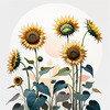 Abstract Serene Sunflowers Sketch with Minimalist Pastel Sky