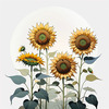 Abstract Serene Sunflowers Sketch with Minimalist Pastel Sky