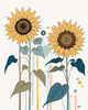 Abstract Serene Sunflowers Sketch with Minimalist Pastel Sky