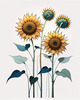 Abstract Serene Sunflowers Sketch with Minimalist Pastel Sky
