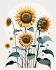Abstract Serene Sunflowers Sketch with Minimalist Pastel Sky