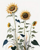 Abstract Serene Sunflowers Sketch with Minimalist Pastel Sky
