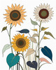 Abstract Serene Sunflowers Sketch with Minimalist Pastel Sky