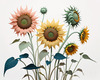 Abstract Serene Sunflowers Sketch with Minimalist Pastel Sky