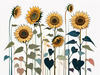 Abstract Serene Sunflowers Sketch with Minimalist Pastel Sky