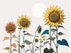 Abstract Serene Sunflowers Sketch with Minimalist Pastel Sky