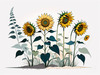 Abstract Serene Sunflowers Sketch with Minimalist Pastel Sky