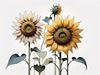 Abstract Serene Sunflowers Sketch with Minimalist Pastel Sky