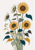 Abstract Serene Sunflowers Sketch with Minimalist Pastel Sky