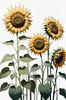 Abstract Serene Sunflowers Sketch with Minimalist Pastel Sky