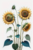 Abstract Serene Sunflowers Sketch with Minimalist Pastel Sky