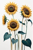 Abstract Serene Sunflowers Sketch with Minimalist Pastel Sky