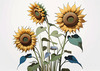 Abstract Serene Sunflowers Sketch with Minimalist Pastel Sky