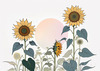 Abstract Serene Sunflowers Sketch with Minimalist Pastel Sky
